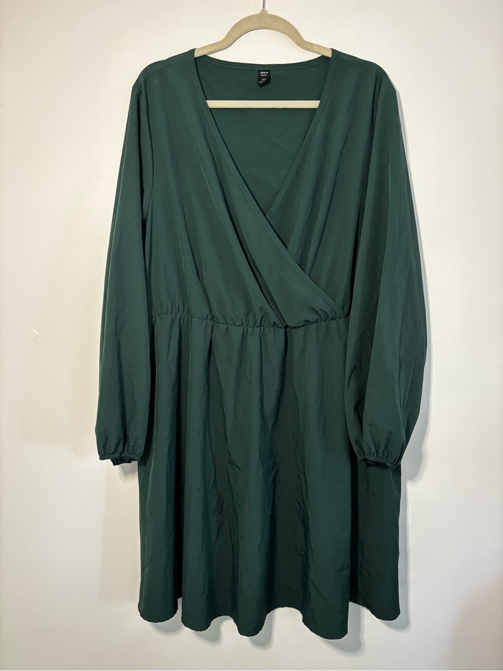 SHEIN Dark Green Wrap V-Neck Long Sleeve Dress